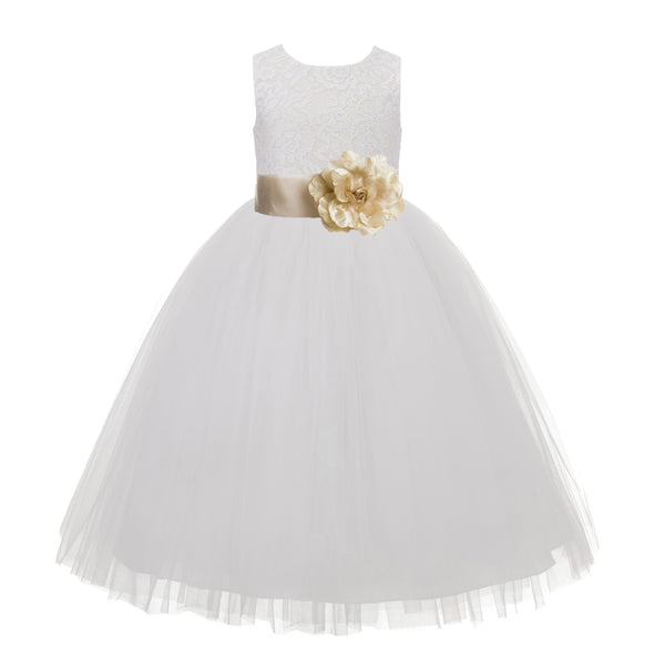 Ivory Floral Lace Heart Cutout Flower Girl Dress Communion Baptism Junior Bridesmaid Dress 172T(1)