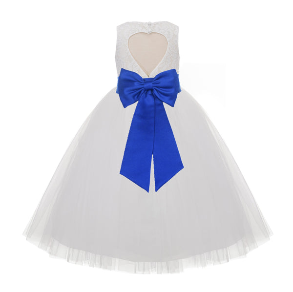 Ivory Floral Lace Heart Cutout Flower Girl Dress Communion Baptism Junior Bridesmaid Dress 172T(5)