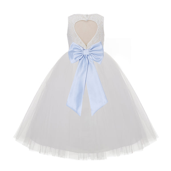 Ivory Floral Lace Heart Cutout Flower Girl Dress Communion Baptism Junior Bridesmaid Dress 172T(5)