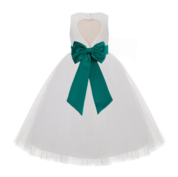 Ivory Floral Lace Heart Cutout Flower Girl Dress Communion Baptism Junior Bridesmaid Dress 172T(2)