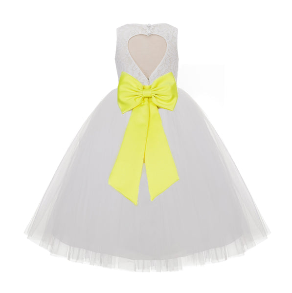 Ivory Floral Lace Heart Cutout Flower Girl Dress Communion Baptism Junior Bridesmaid Dress 172T(3)