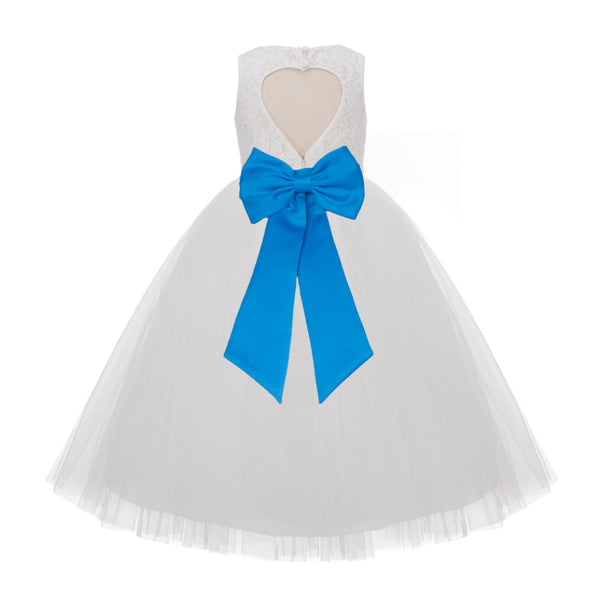 Ivory Floral Lace Heart Cutout Flower Girl Dress Communion Baptism Junior Bridesmaid Dress 172T(5)