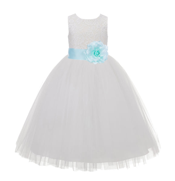 Ivory Floral Lace Heart Cutout Flower Girl Dress Communion Baptism Junior Bridesmaid Dress 172T(5)