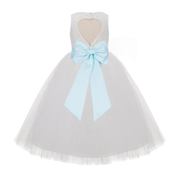 Ivory Floral Lace Heart Cutout Flower Girl Dress Communion Baptism Junior Bridesmaid Dress 172T(5)