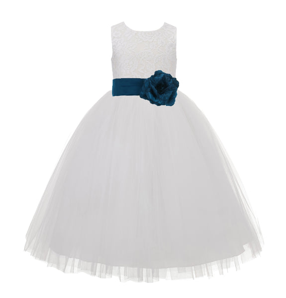 Ivory Floral Lace Heart Cutout Flower Girl Dress Communion Baptism Junior Bridesmaid Dress 172T(1)