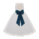 Ivory Floral Lace Heart Cutout Flower Girl Dress Communion Baptism Junior Bridesmaid Dress 172T(1)