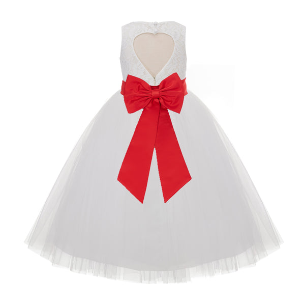 Ivory Floral Lace Heart Cutout Flower Girl Dress Communion Baptism Junior Bridesmaid Dress 172T(1)
