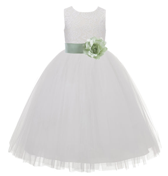 Ivory Floral Lace Heart Cutout Flower Girl Dress Communion Baptism Junior Bridesmaid Dress 172T(4)