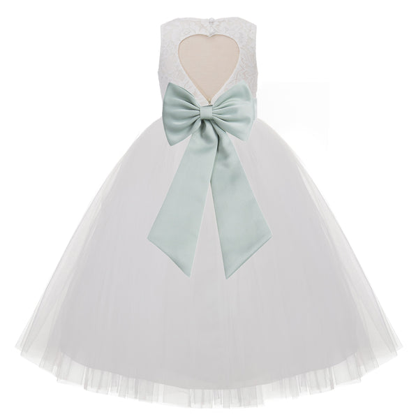 Ivory Floral Lace Heart Cutout Flower Girl Dress Communion Baptism Junior Bridesmaid Dress 172T(4)