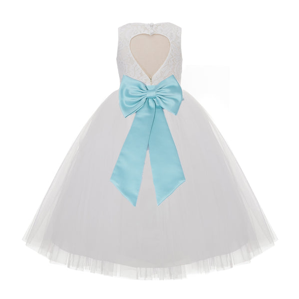 Ivory Floral Lace Heart Cutout Flower Girl Dress Communion Baptism Junior Bridesmaid Dress 172T(4)