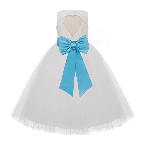 Ivory Floral Lace Heart Cutout Flower Girl Dress Communion Baptism Junior Bridesmaid Dress 172T(2)