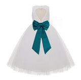 Ivory Floral Lace Heart Cutout Flower Girl Dress Communion Baptism Junior Bridesmaid Dress 172T(3)