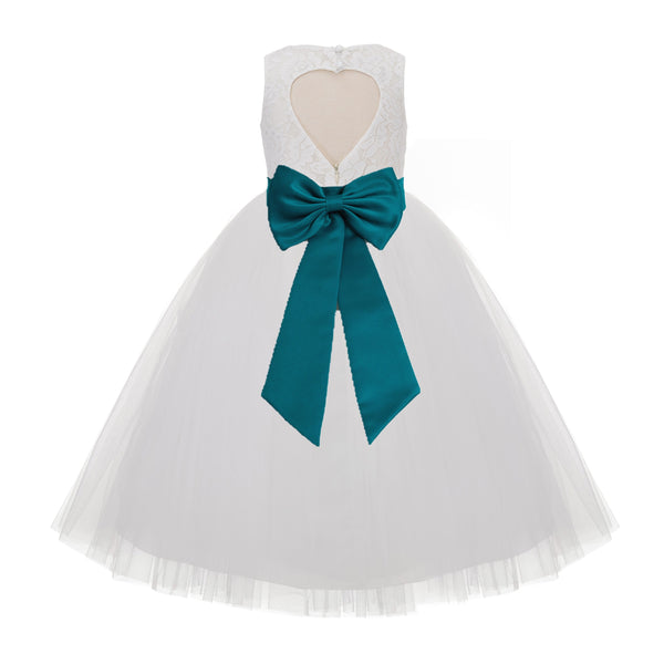 Ivory Floral Lace Heart Cutout Flower Girl Dress Communion Baptism Junior Bridesmaid Dress 172T(3)