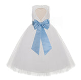 Ivory Floral Lace Heart Cutout Flower Girl Dress Communion Baptism Junior Bridesmaid Dress 172T(3)