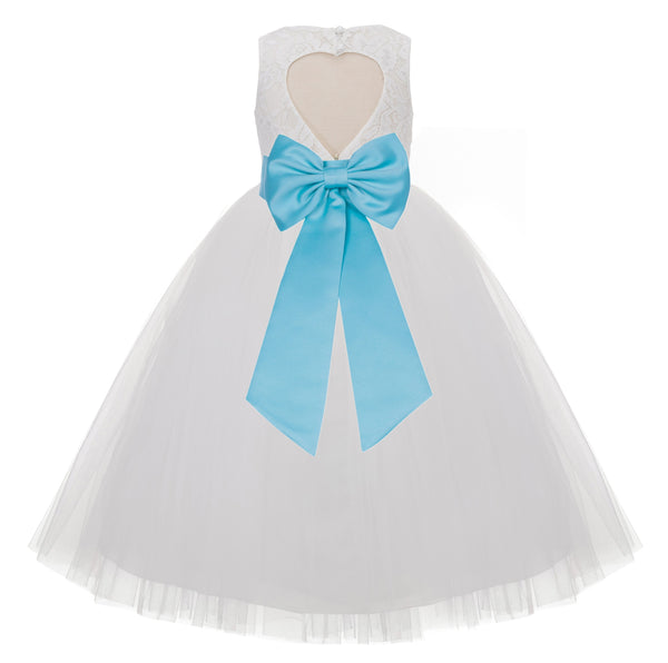 Ivory Floral Lace Heart Cutout Flower Girl Dress Communion Baptism Junior Bridesmaid Dress 172T(5)