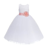 White Floral Lace Heart Cutout Flower Girl Dress Communion Baptism Junior Bridesmaid Dress 172T(5)