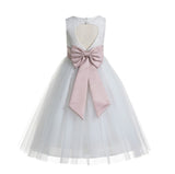White Floral Lace Heart Cutout Flower Girl Dress Communion Baptism Junior Bridesmaid Dress 172T(4)