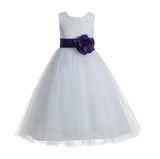 White Floral Lace Heart Cutout Flower Girl Dress Communion Baptism Junior Bridesmaid Dress 172T(5)