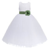White Floral Lace Heart Cutout Flower Girl Dress Communion Baptism Junior Bridesmaid Dress 172T(1)
