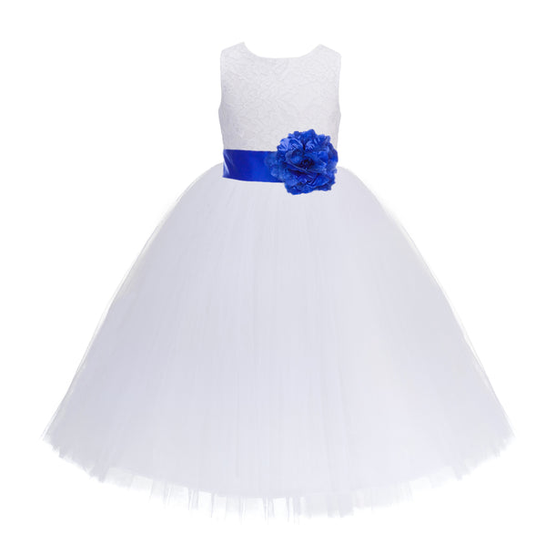 White Floral Lace Heart Cutout Flower Girl Dress Communion Baptism Junior Bridesmaid Dress 172T(5)