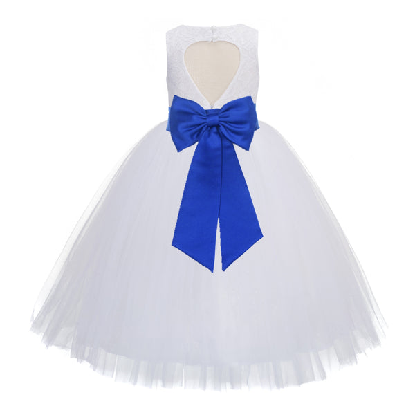 White Floral Lace Heart Cutout Flower Girl Dress Communion Baptism Junior Bridesmaid Dress 172T(5)