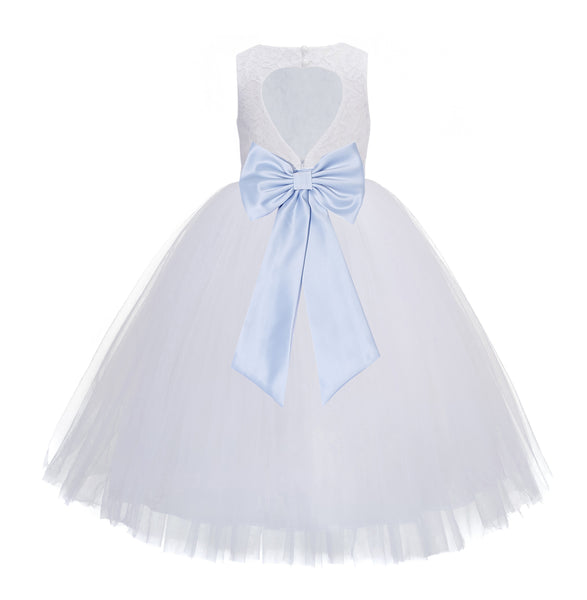 White Floral Lace Heart Cutout Flower Girl Dress Communion Baptism Junior Bridesmaid Dress 172T(5)