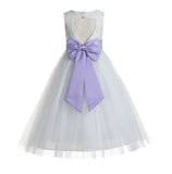 White Floral Lace Heart Cutout Flower Girl Dress Communion Baptism Junior Bridesmaid Dress 172T(3)