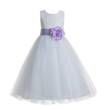 White Floral Lace Heart Cutout Flower Girl Dress Communion Baptism Junior Bridesmaid Dress 172T(3)
