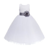 White Floral Lace Heart Cutout Flower Girl Dress Communion Baptism Junior Bridesmaid Dress 172T(3)