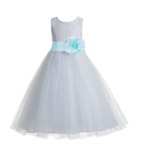 White Floral Lace Heart Cutout Flower Girl Dress Communion Baptism Junior Bridesmaid Dress 172T(5)