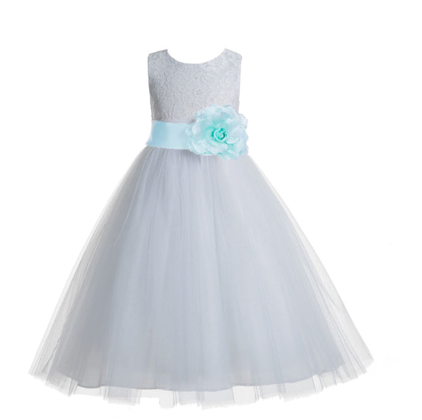 White Floral Lace Heart Cutout Flower Girl Dress Communion Baptism Junior Bridesmaid Dress 172T(5)