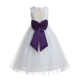 White Floral Lace Heart Cutout Flower Girl Dress Communion Baptism Junior Bridesmaid Dress 172T(1)