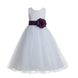 White Floral Lace Heart Cutout Flower Girl Dress Communion Baptism Junior Bridesmaid Dress 172T(1)
