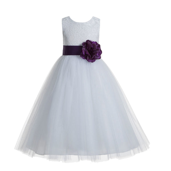 White Floral Lace Heart Cutout Flower Girl Dress Communion Baptism Junior Bridesmaid Dress 172T(1)