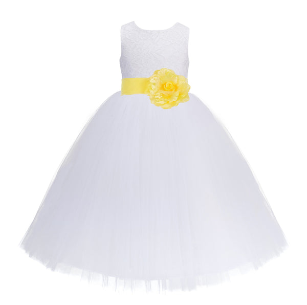 White Floral Lace Heart Cutout Flower Girl Dress Communion Baptism Junior Bridesmaid Dress 172T(2)
