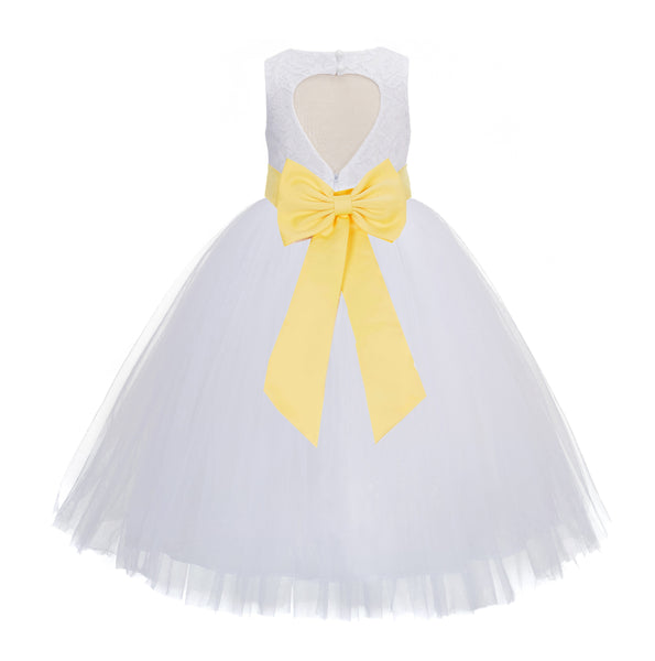 White Floral Lace Heart Cutout Flower Girl Dress Communion Baptism Junior Bridesmaid Dress 172T(2)