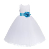 White Floral Lace Heart Cutout Flower Girl Dress Communion Baptism Junior Bridesmaid Dress 172T(2)