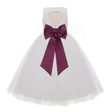 Ivory Floral Lace Heart Cutout Flower Girl Dress Communion Baptism Junior Bridesmaid Dress 172T(3)