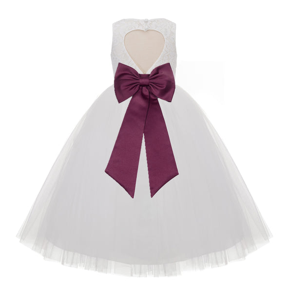 Ivory Floral Lace Heart Cutout Flower Girl Dress Communion Baptism Junior Bridesmaid Dress 172T(3)