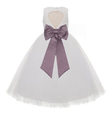 Ivory Floral Lace Heart Cutout Flower Girl Dress Communion Baptism Junior Bridesmaid Dress 172T(4)