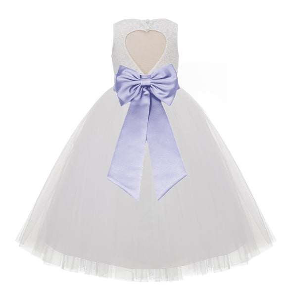 Ivory Floral Lace Heart Cutout Flower Girl Dress Communion Baptism Junior Bridesmaid Dress 172T(3)