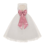 Ivory Floral Lace Heart Cutout Flower Girl Dress Communion Baptism Junior Bridesmaid Dress 172T(1)