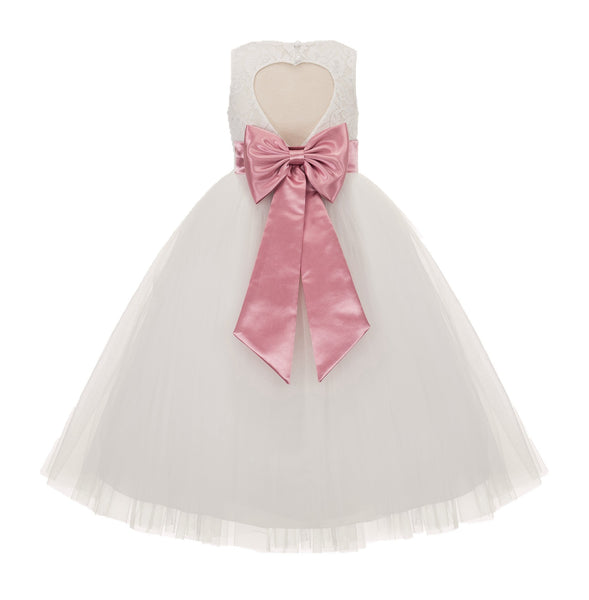 Ivory Floral Lace Heart Cutout Flower Girl Dress Communion Baptism Junior Bridesmaid Dress 172T(1)