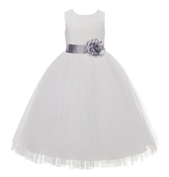 Ivory Floral Lace Heart Cutout Flower Girl Dress Communion Baptism Junior Bridesmaid Dress 172T(4)