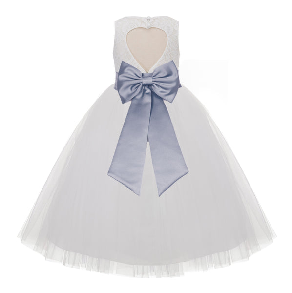 Ivory Floral Lace Heart Cutout Flower Girl Dress Communion Baptism Junior Bridesmaid Dress 172T(4)