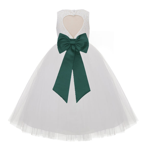 Ivory Floral Lace Heart Cutout Flower Girl Dress Communion Baptism Junior Bridesmaid Dress 172T(5)