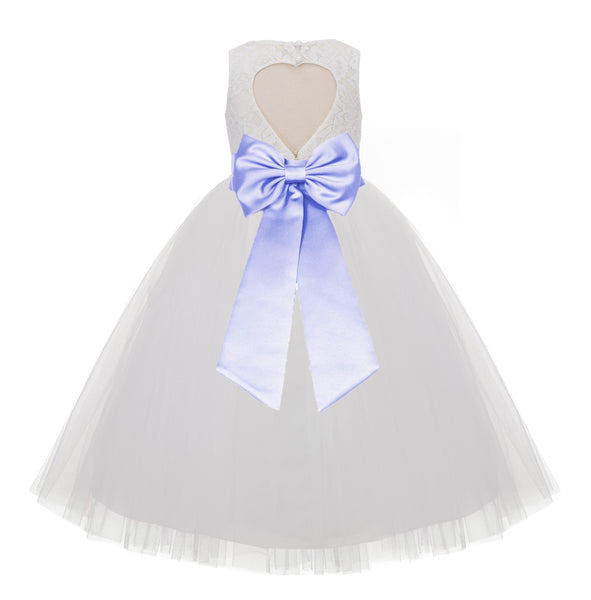 Ivory Floral Lace Heart Cutout Flower Girl Dress Communion Baptism Junior Bridesmaid Dress 172T(2)