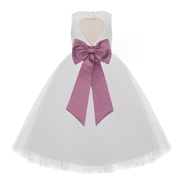 Ivory Floral Lace Heart Cutout Flower Girl Dress Communion Baptism Junior Bridesmaid Dress 172T(2)