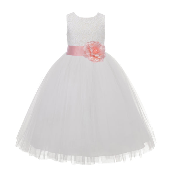 Ivory Floral Lace Heart Cutout Flower Girl Dress Communion Baptism Junior Bridesmaid Dress 172T(5)