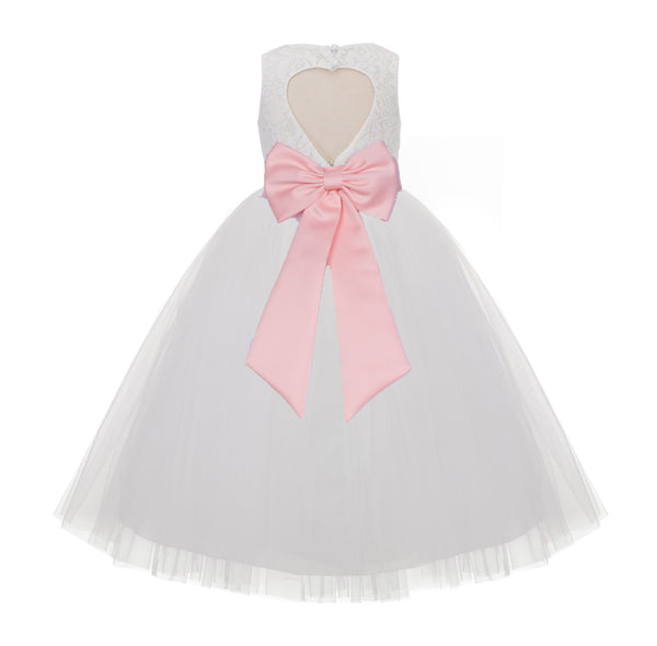 Ivory Floral Lace Heart Cutout Flower Girl Dress Communion Baptism Junior Bridesmaid Dress 172T(5)